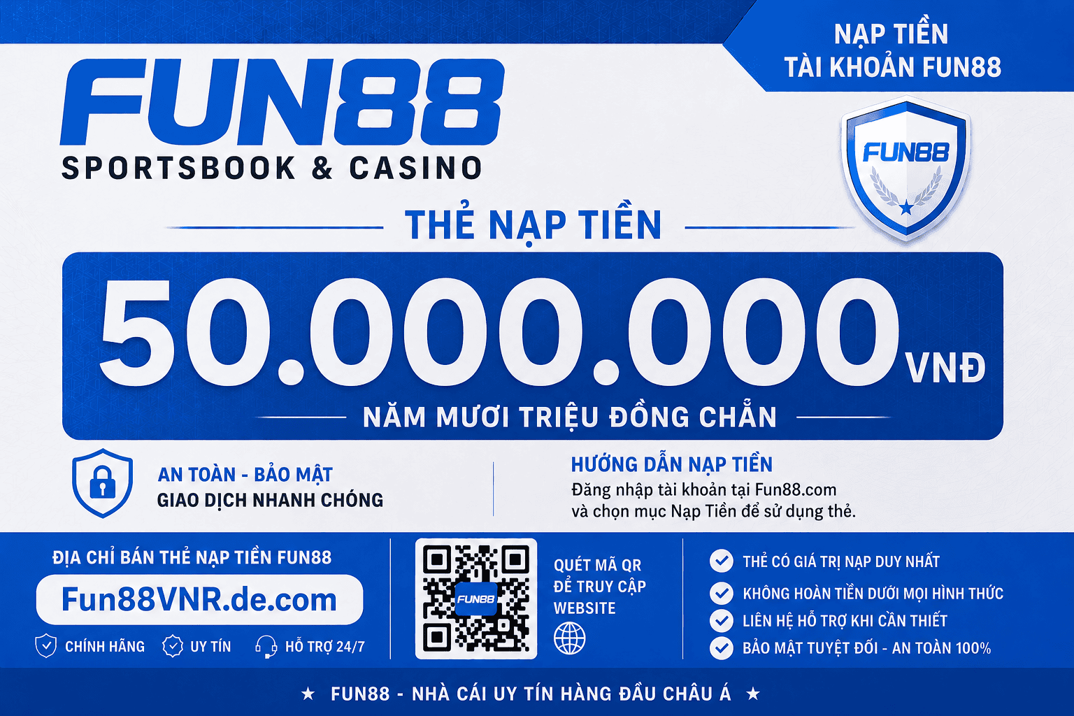 Thẻ nạp Fun88 50.000.000 VNĐ Thẻ nạp Fun88 50.000.000 VNĐ