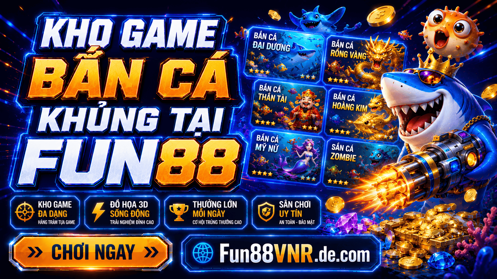 Kho trò chơi đa dạng trong bắn cá tại nhà cái Fun88