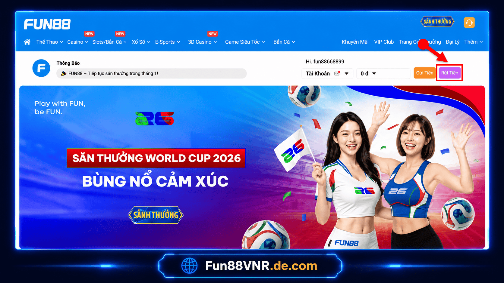 Bước 1: Đăng nhập tài khoản FUN88