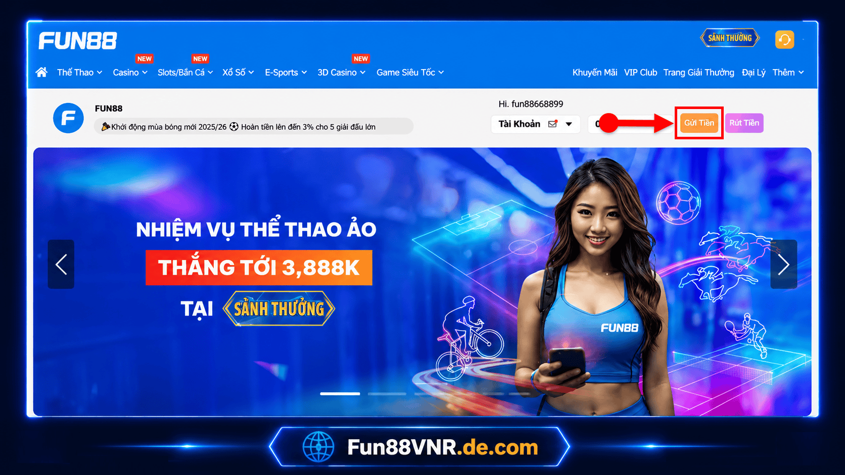 Bước 1: Đăng nhập tài khoản FUN88