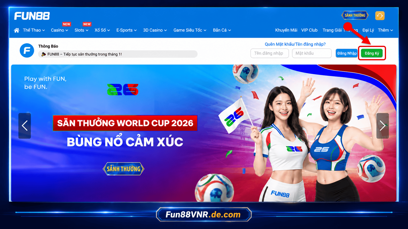 Bước 1: Truy cập vào trang chủ FUN88