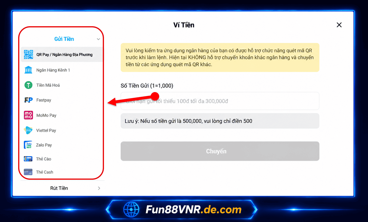 Bước 2: Chọn hình thức nạp phù hợp