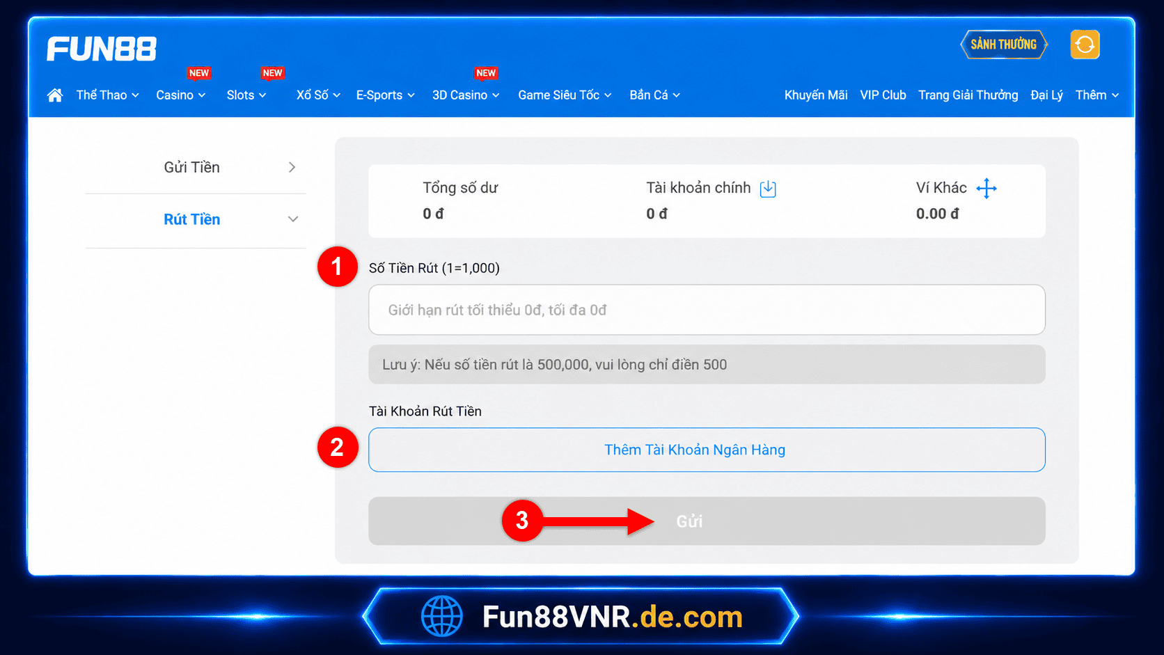 Bước 2: Nhập thông tin rút tiền