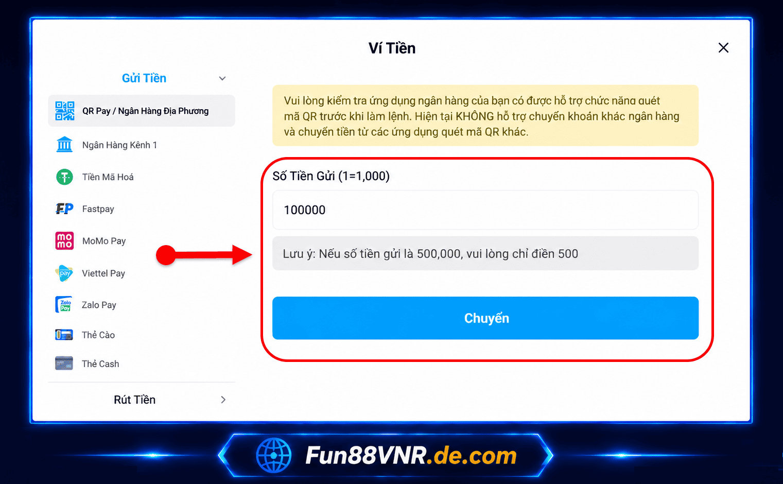 Bước 3: Nhập số tiền cần nạp vào