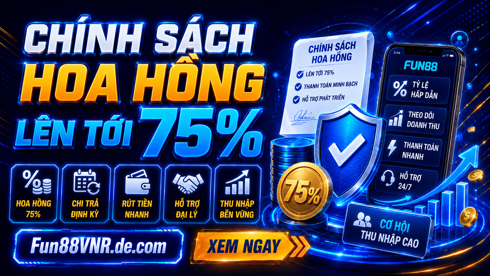 Hoa hồng đại lý Fun88 có thể lên đến 75%