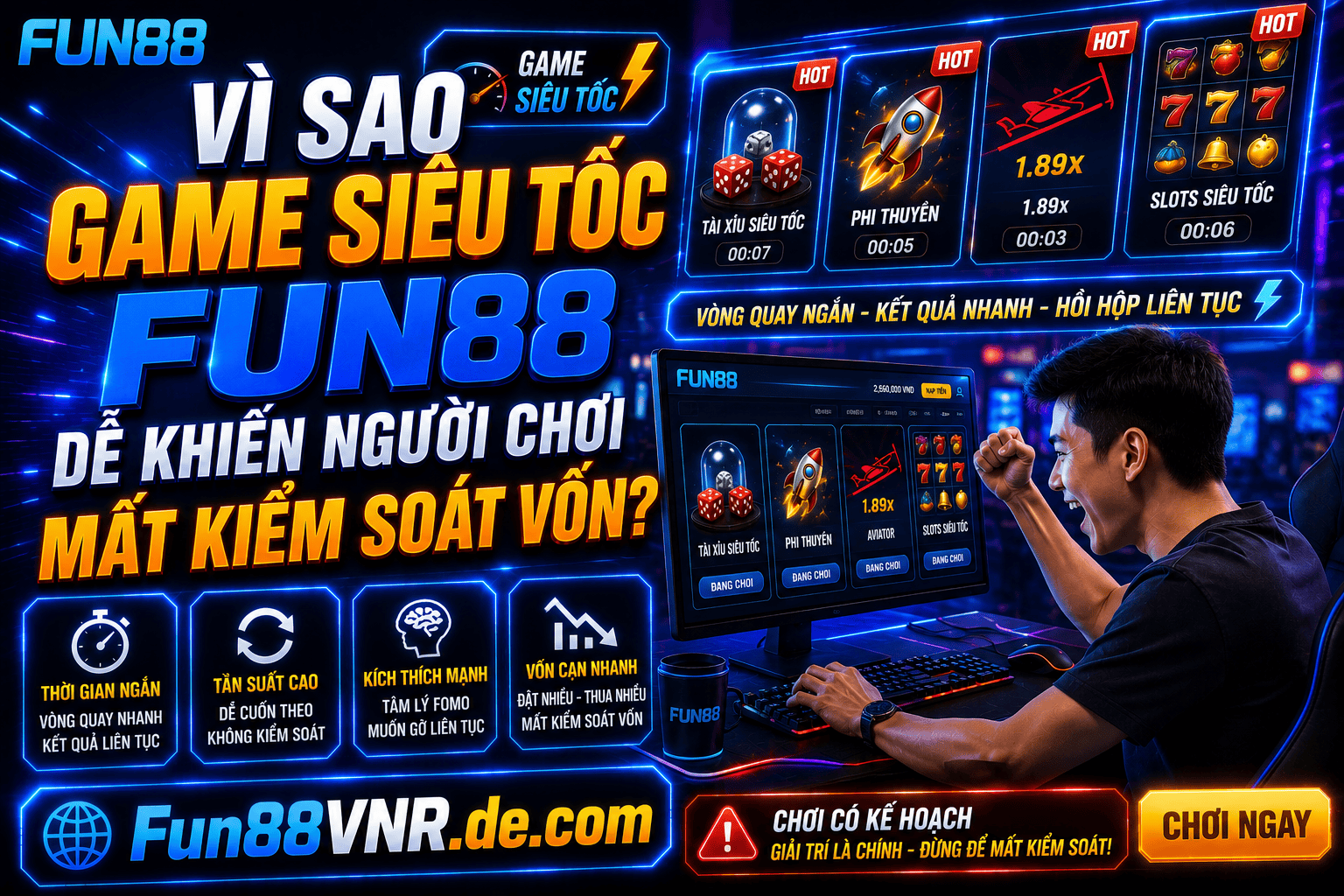 Dau hieu se cho thay nguoi choi dang mat kiem soat von khi choi game sieu toc Fun88
