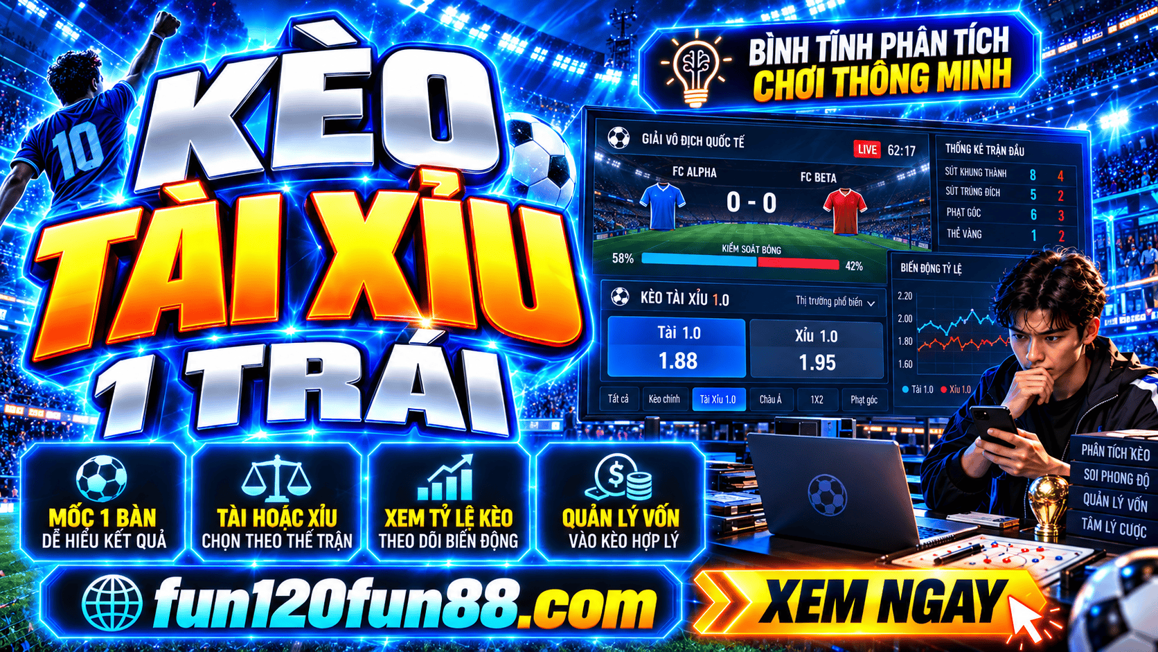 Kèo tài xỉu 1 trái - Bí quyết phân tích và chọn cửa hợp lý tại Fun88