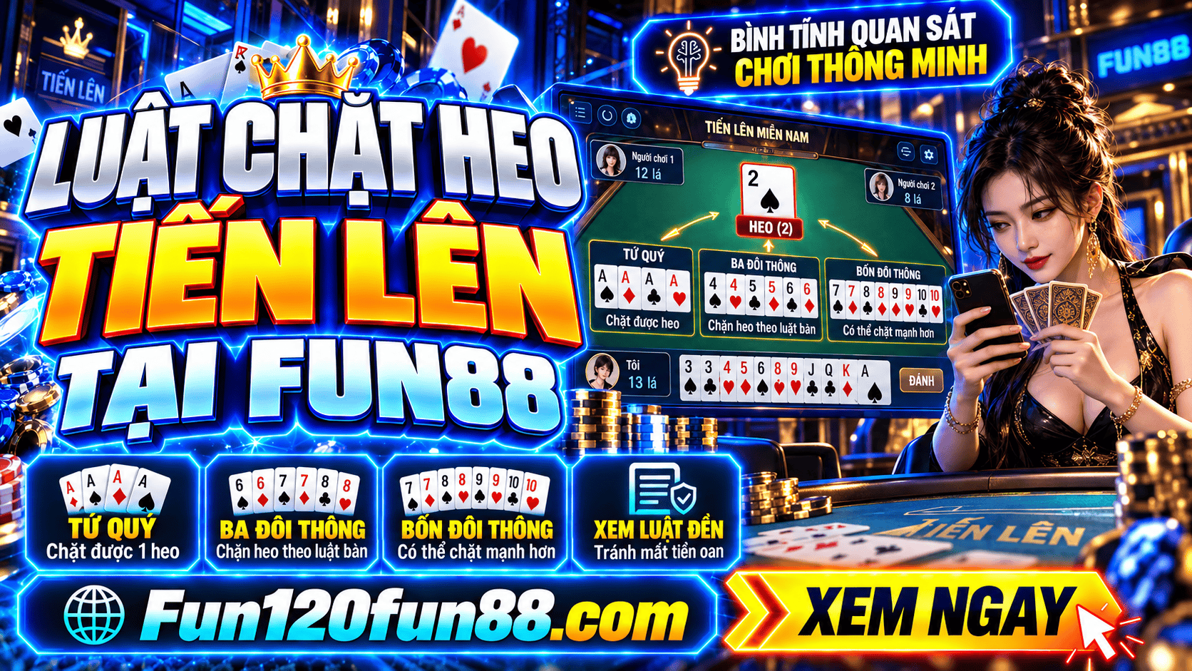 Luật chặt heo tiến lên tại Fun88? Khi nào được chặt và phạt bao nhiêu?